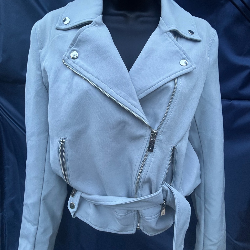 Tahari Woman Ivory Faux Leather Biker Jacket